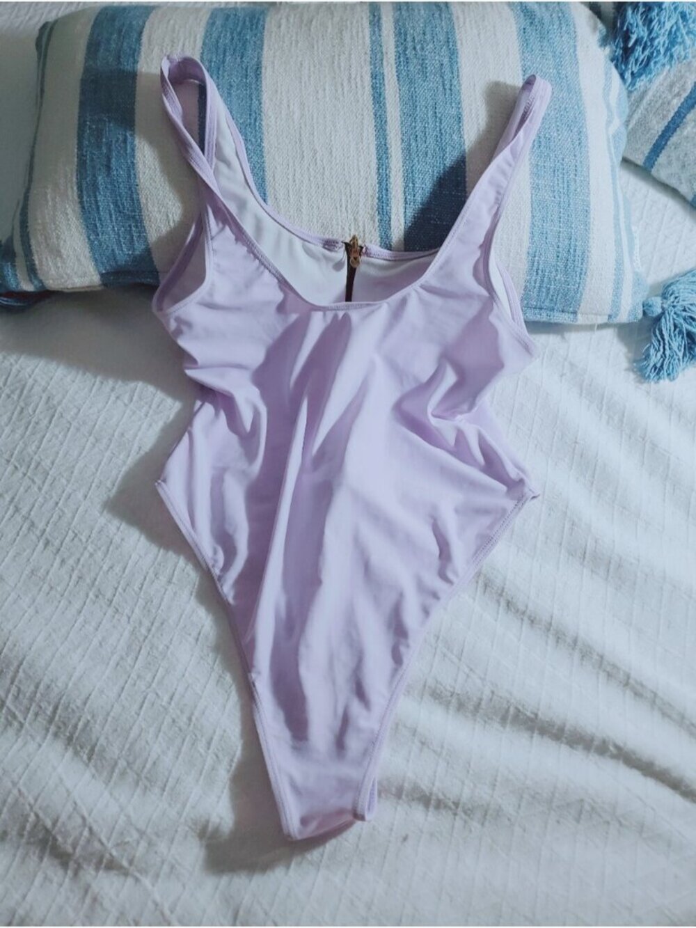 Cool Lilac Padded Cheeky High Cut Swimsuit with Zip Front - Picture 6 of 15
